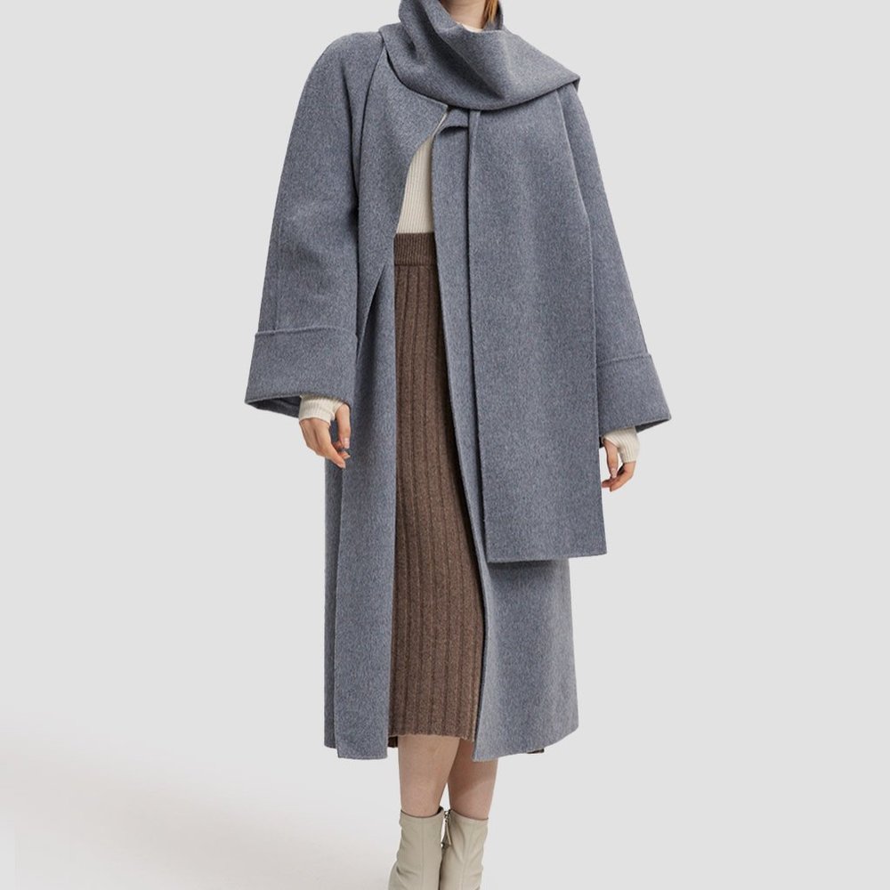 NWT Lattelier Long Straight Cut Cashmere Coat Gray (Sz Small)